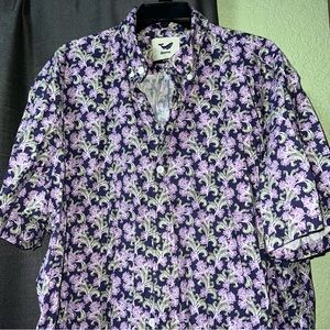 Men’s Yiume Purple Floral Button Down Hawaiian Aloha Shirt